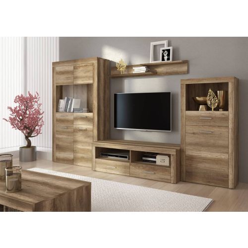 Composição de sala de 300cm na cor madeira manchada. Modelo TEXAS