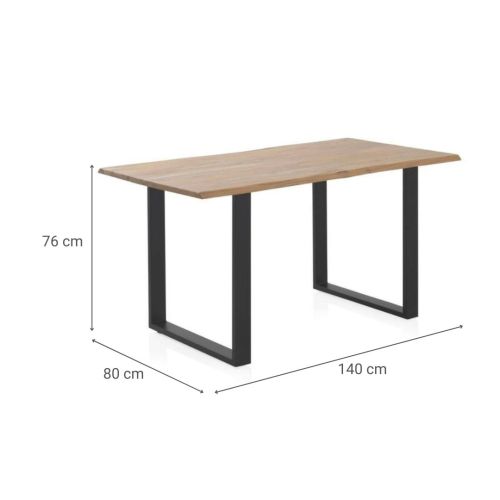 Mesa de jantar em madeira maciça de acácia 140x80 cm acabamento natural GABAR 10831