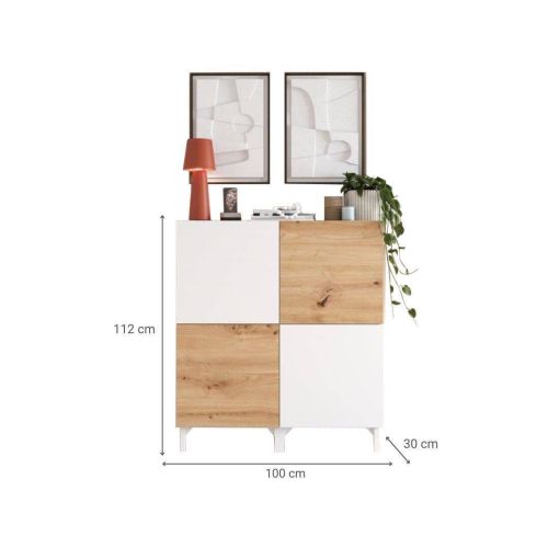 Movel para Hall de Entrada em Melamina-Metal 100 cm cor Artisan-Branco com Espelho Nº233