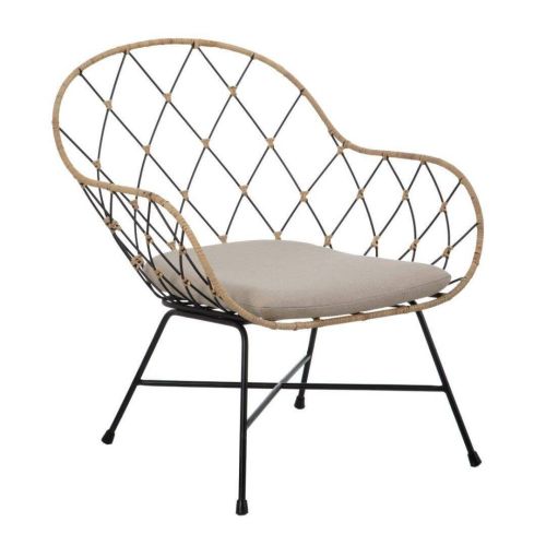 Cadeira de Rotim Natural e Metal cor Preto