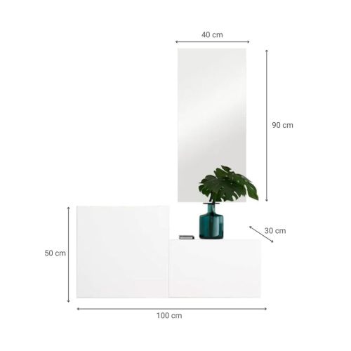 Movel para Hall de Entrada em Melamina-Metal 100 cm cor Branco com Espelho Nº234