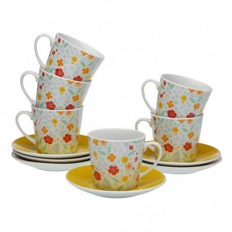 Conjunto de 6 Chávenas de Chá em Porcelana FLANDES com Desenho de Flores 20090539