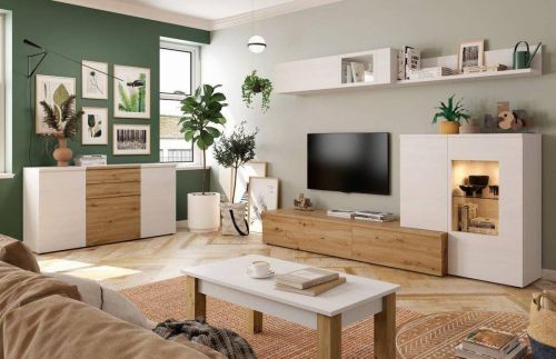 Composição da sala de estar em cores artesanais/polares. Modelo NEO 653, cores artesanais/polares.
