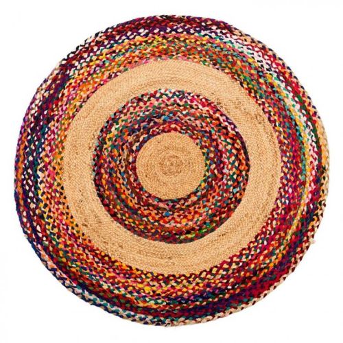 Tapete circular colorido de juta e algodão 120x120cm
