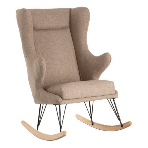 Cadeira de Baçanço de Tecido Taupé com Pernas de Madeira
