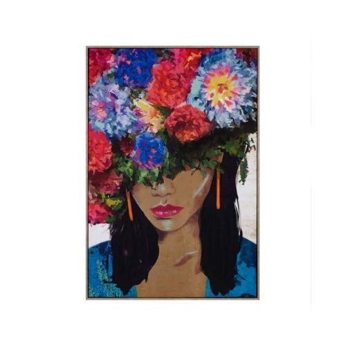 Quadro de Mulher com Flores Coloridas 605763
