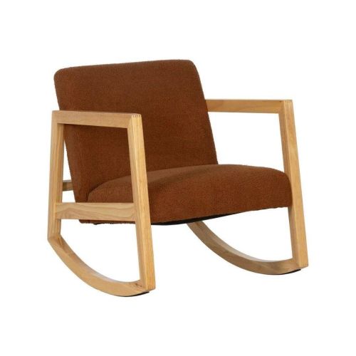 Cadeira de Balanço em Lã Castanha SELMA com Estrutura de Madeira 609294