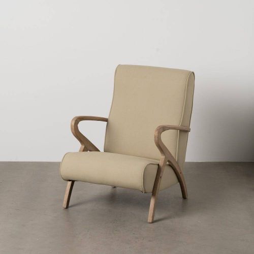 Poltrona estofada em bege com madeira natural 70×30 algodão-poliéster 613836