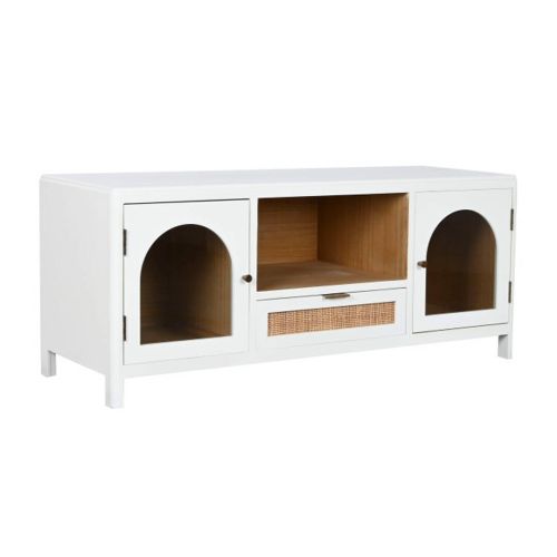 Móvel para TV com Estrutura em Madeira de Paulownia Branca com 2 Portas de Vidro e 1 Gaveta MB-210685