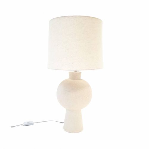 Candeeiro de Mesa RINKA em Cerâmica com Abajur de Tecido cor Branco Sujo 57-760