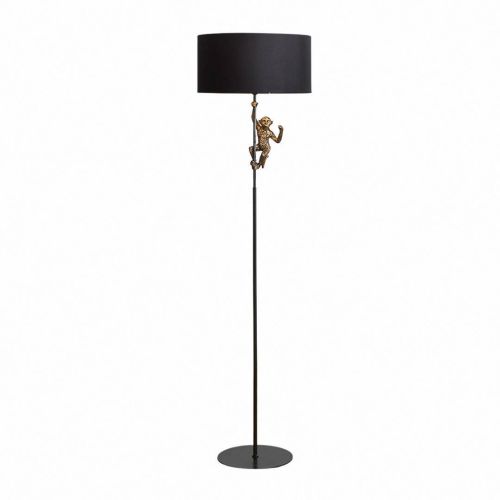 Candeeiro de Pé com Macaco cor Dourado e Abajur cor Preto 55-469