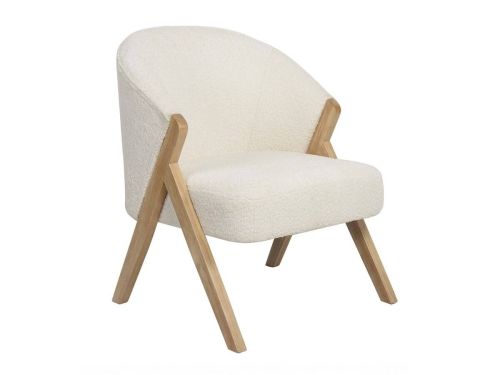 Poltrona Decorativa NATSU Estofada em Rizo Branco e Madeira de Bétula 29-822