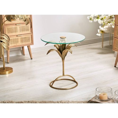 Mesa Auxiliar Dorada de Metal com Pratos e Vidro 45x52 cm 38-273