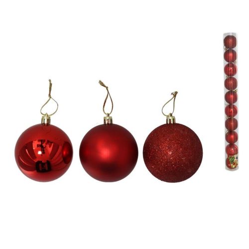 Conjunto de 10 bolas de Natal em cor vermelha