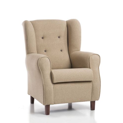 Poltrona clássica modelo TURIN com encosto lateral e pés de madeira Cor bege