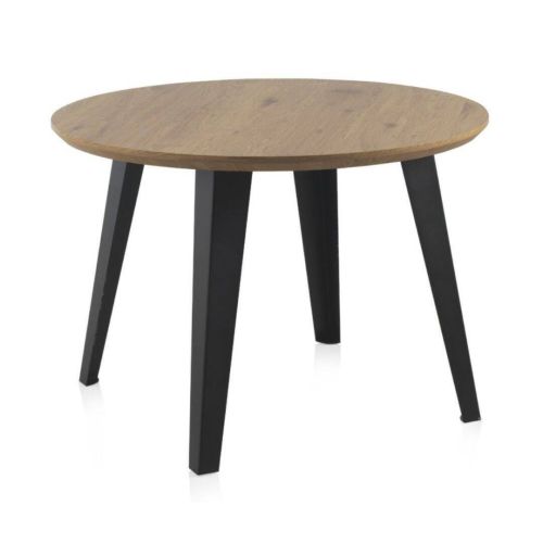Mesa de jantar efeito madeira de freixo com pernas de metal preto GABAR 10311