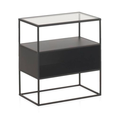 Mesa de metal preto com tampo de vidro GABAR 10944
