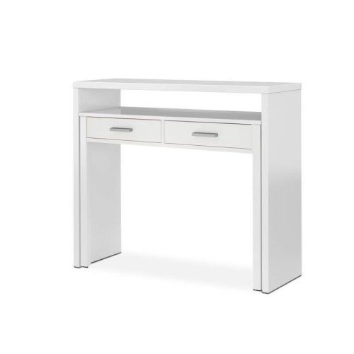 Secretária Extensível TYRION com 2 Gavetas cor Branco Ártico 004582A