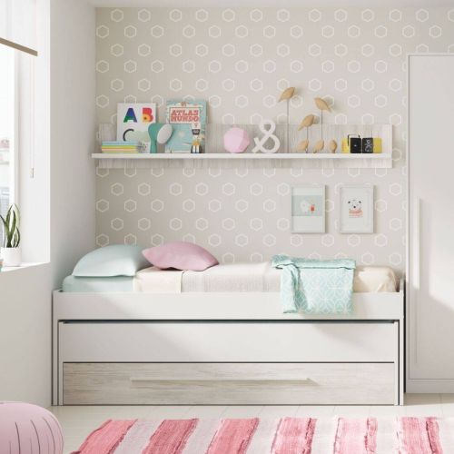Conjunto de cama de casal de melamina ELLIOT com gaveta e prateleira suspensa 0K7438A