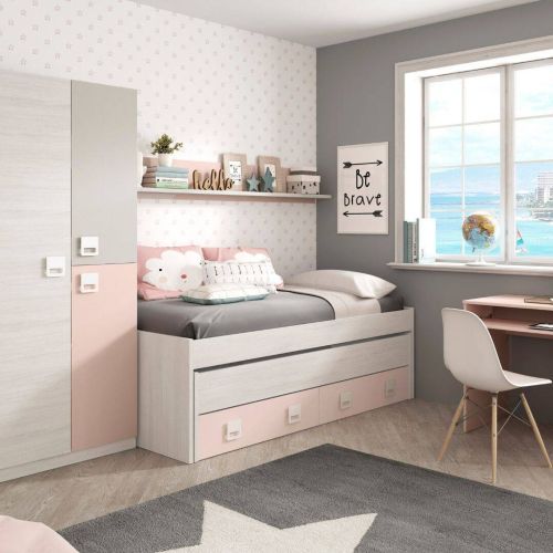 Conjunto de quarto de casal em melamina NUBE com duas gavetas e prateleira 0M7449Y