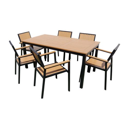 Conjunto de Mesa e 6 Cadeiras para Jardim cor Carvalho