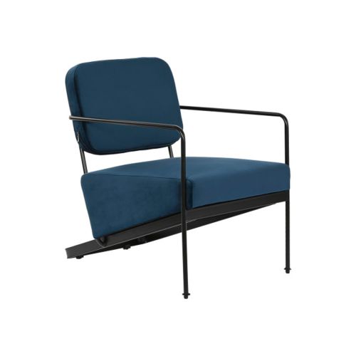 Poltrona com Estofos em Poliéster cor Azul com Pernas Metálicas Pretas MB-206617