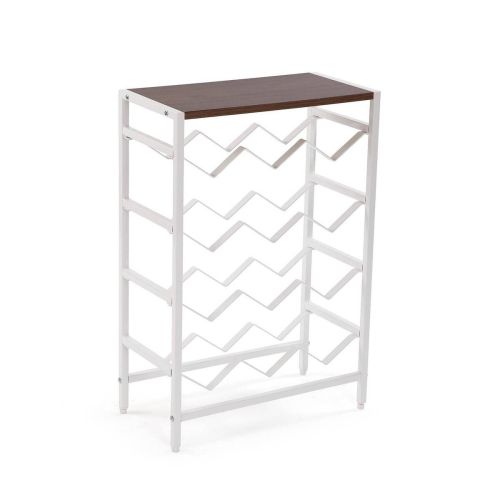 Armário de bar 12 garrafas de madeira MDF escuro - metal branco 21300086