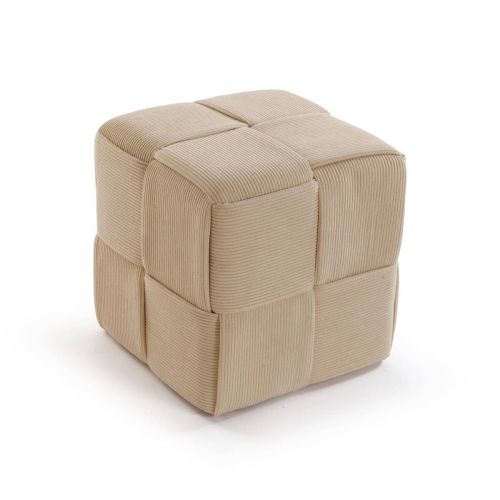 CORDUROY Puff Quadrado Algodão Recheado Estrutura Algodão MDF Cor Creme 22670001