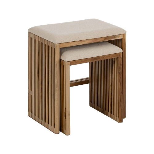 Conjunto de 2 bancos em teca reciclada natural, 60 cm de altura 614742