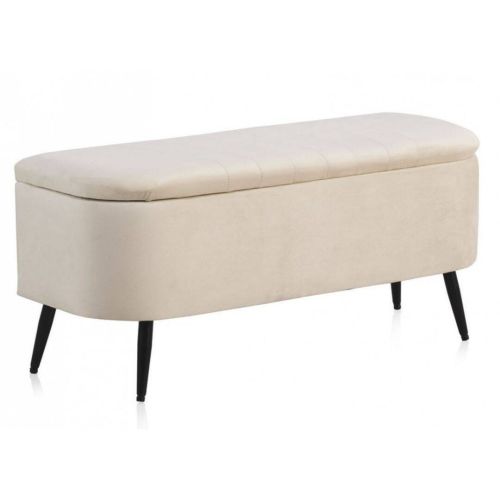 Banco Baú Estofado em Veludo Bege e Metal GABAR 10276