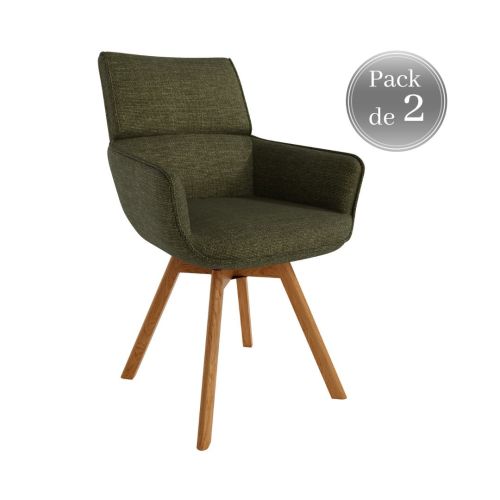 Conjunto de duas cadeiras giratórias LIVERPOOL 360° estofadas com pernas de madeira